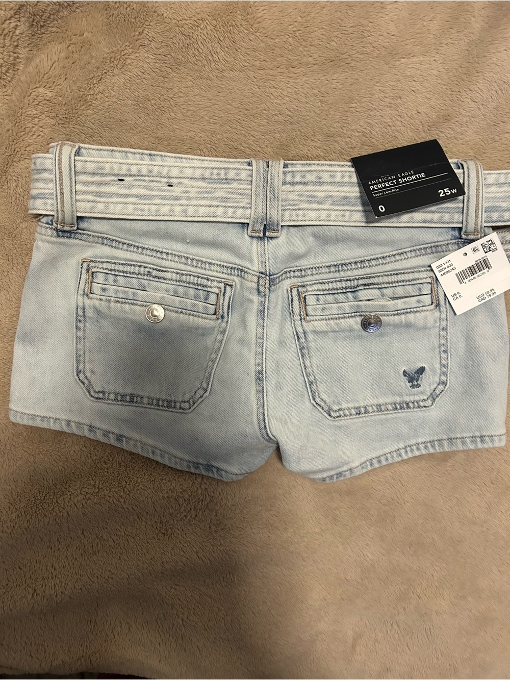 American Eagle Light Wash Denim Shorts with Grommet Belt - Pale Blue